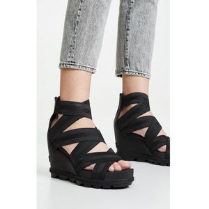 Sorel Black Platform Wedge Sandals